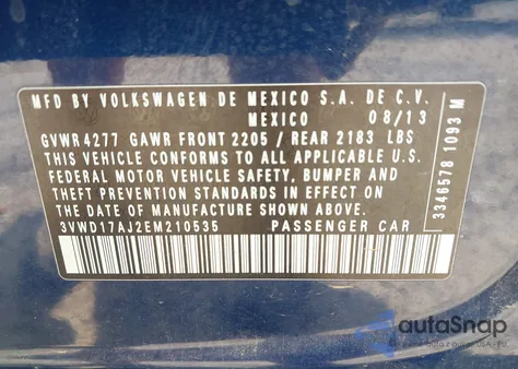 2014 Volkswagen Jetta 1.8T Se из США, поврежденный, VIN 3VWD17AJ2EM210535